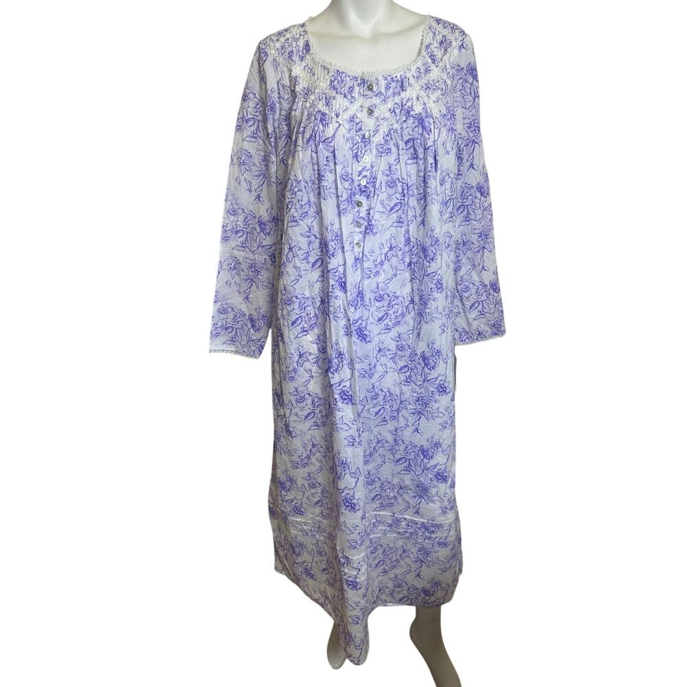 Eileen West Nightgown M NWT 100% Cotton Lavender Floral Lace Trim Ballet Gown - Picture 2 of 15